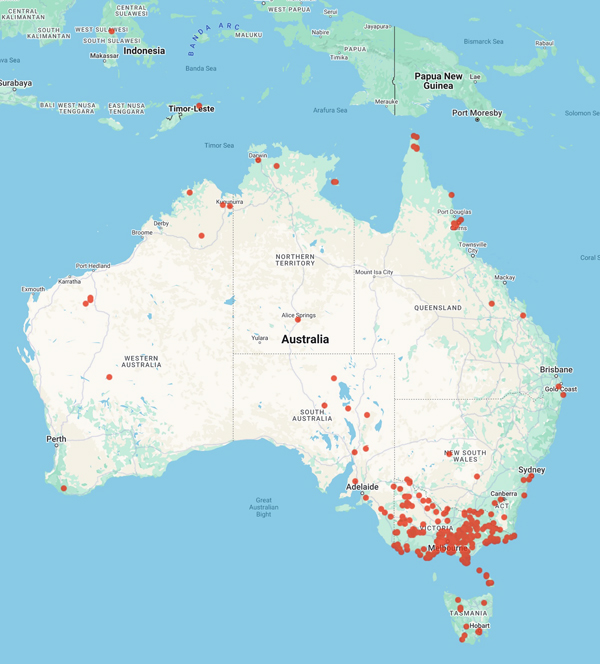collecting locality map for 'Ashton, D.H.'