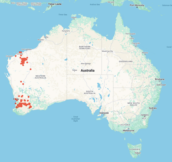 collecting locality map for 'Atkins, K. and Atkins, K.J.'
