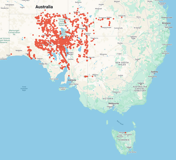 collecting locality map for 'Badman, F.'