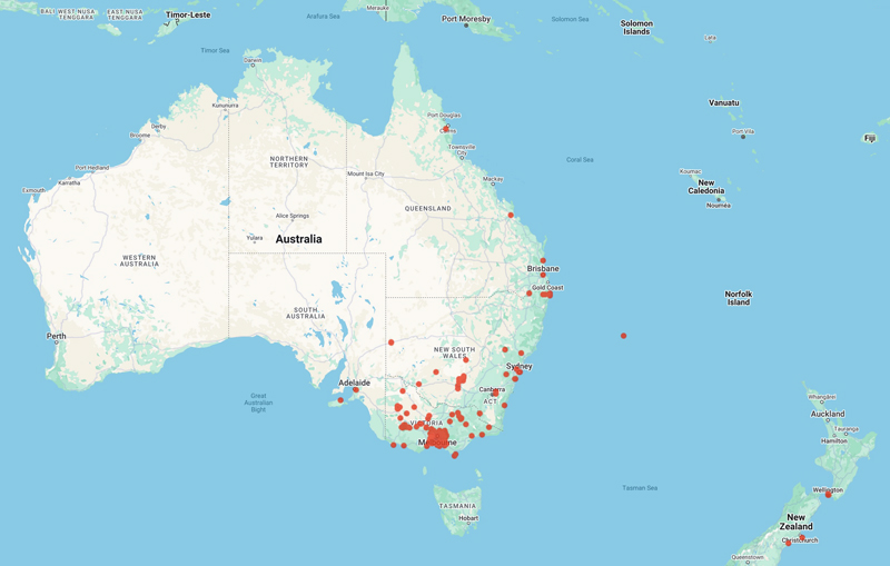 collecting locality map for 'Baker, W.R.A.'