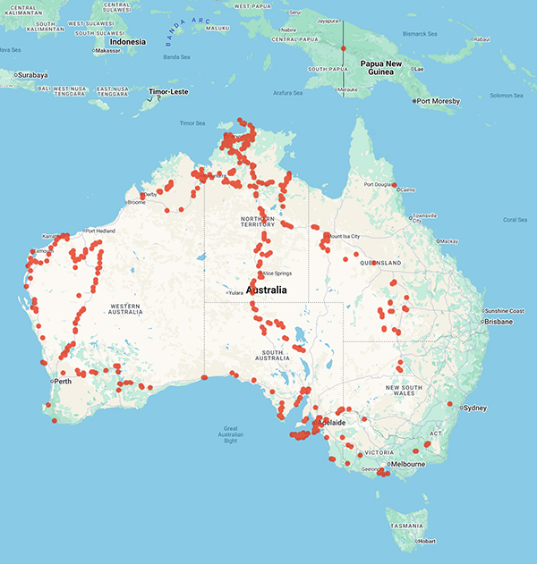 collecting locality map for 'Barker, R.M.'