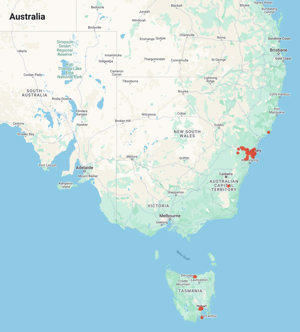 collecting locality map for 'Caley, G.'