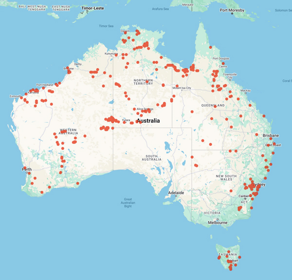 collecting locality map for 'Carolin, R.C.'