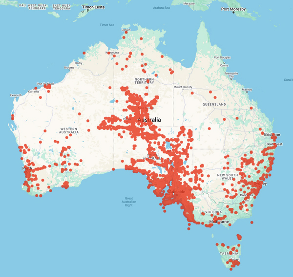 collecting locality map for 'Cleland, J.B.'