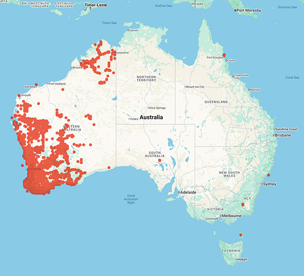 collecting locality map for 'Cranfield, R.J.'