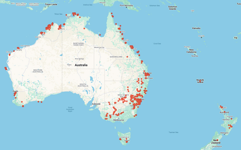 collecting locality map for 'Cunningham, A.'
