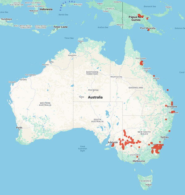 collecting locality map for 'Dahl, E.'