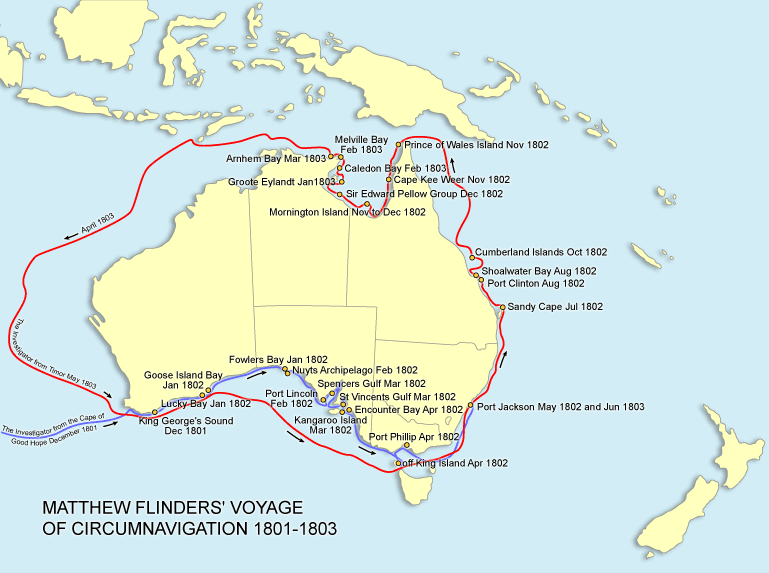 collecting locality map for 'Robert Brown's voyage with Matthew Flinders'