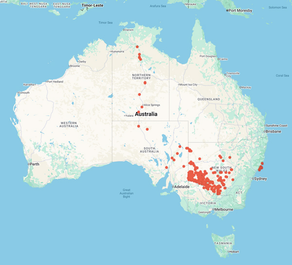 collecting locality map for 'Fox, M.D.'
