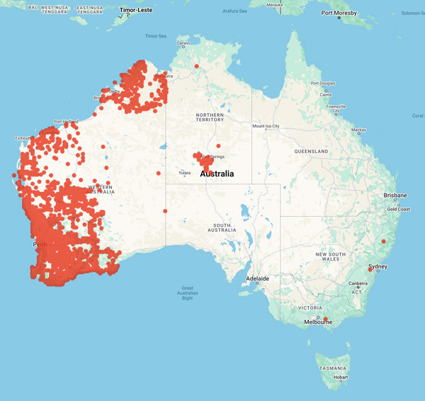 collecting locality map for 'Gardner, C.A.'