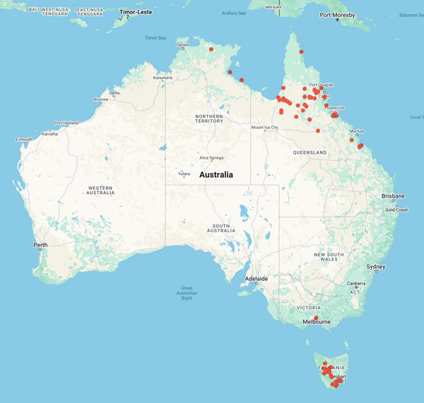 collecting locality map for 'Gulliver, T.'