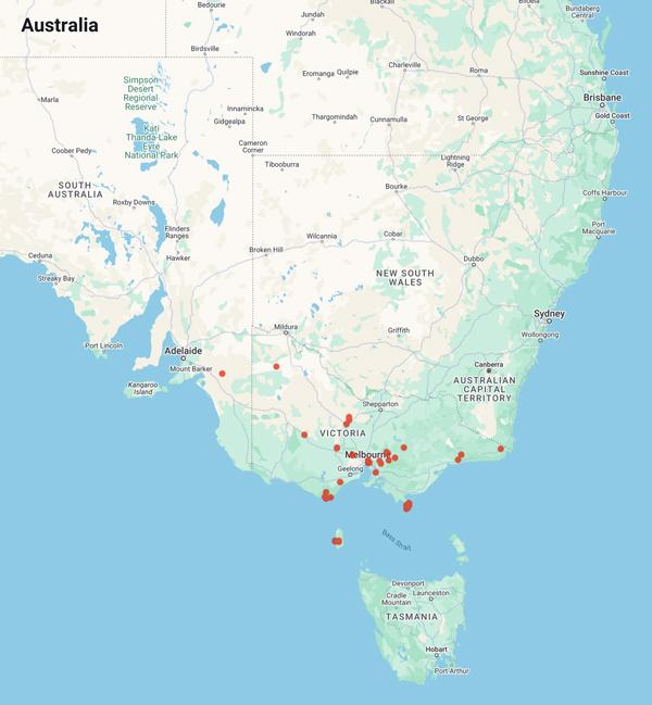 collecting locality map for 'Hardy, A.D.'