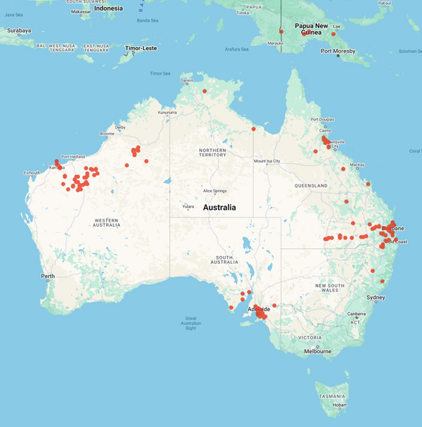 collecting locality map for 'Harris, W.K.'