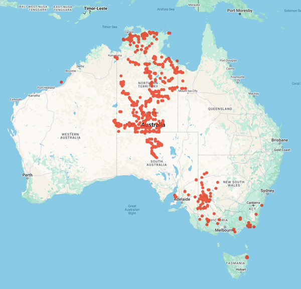 collecting locality map for 'Henshall, T.S.'