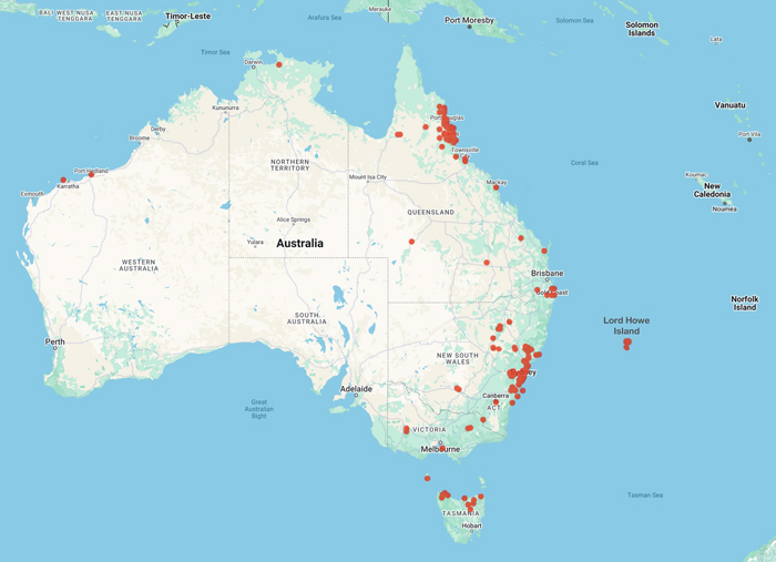 collecting locality map for 'Messmer, P. or Messmer, P.R.'
