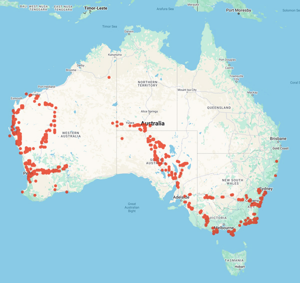 collecting locality Aust. map for 'Nordenstam, B.'