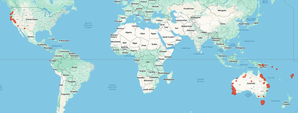 collecting locality world map for 'Norris, D.H.'