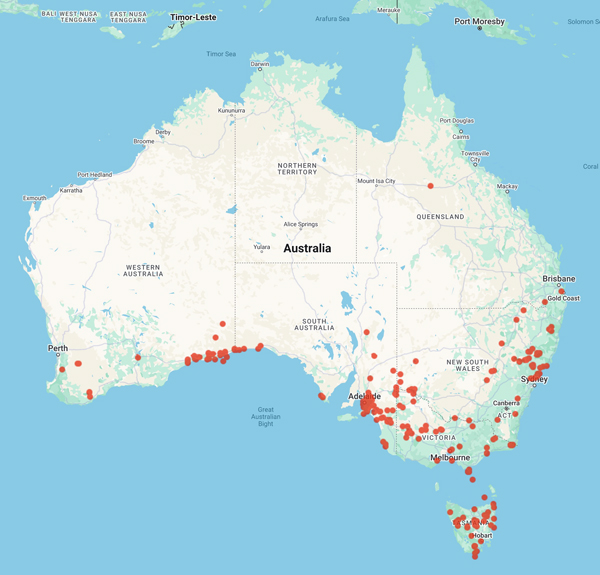 collecting locality map for 'Parsons, R.F.'