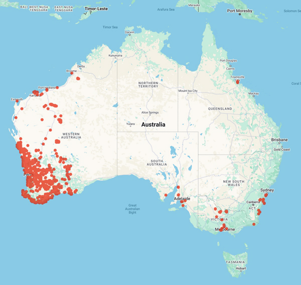 collecting locality map for 'Shepherd, K and Shepherd, K.A.'