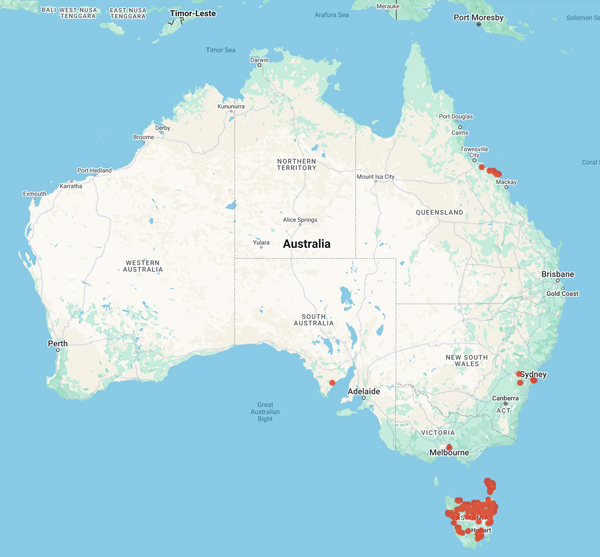 collecting locality map for 'Simson, A. (lifespan dates)'